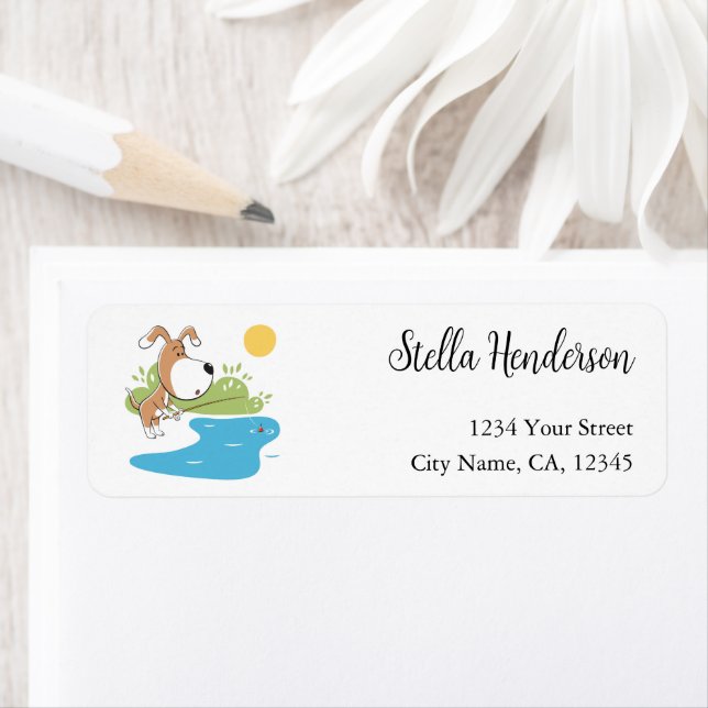 Сute Dog Puppy Fishing Sun Return Address Labels (Insitu)