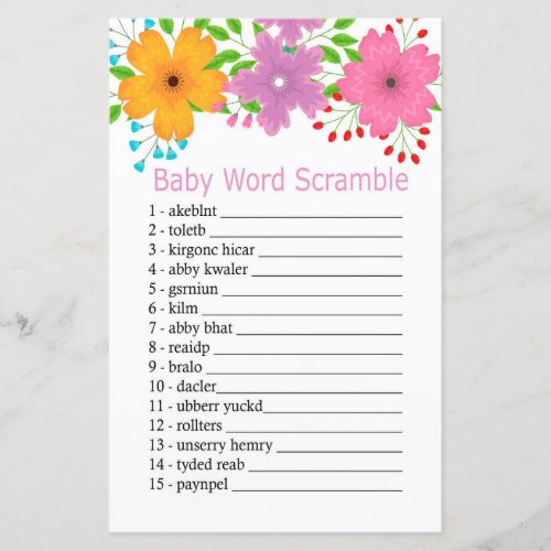 Сute flowers Baby word scramble game