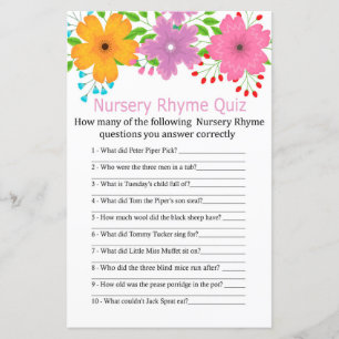 Сute flowers Nursery Rhyme Quiz baby shower game