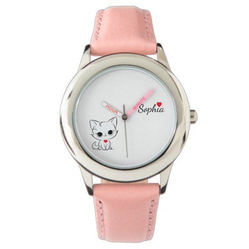 Сute kitten red heart black and white watch