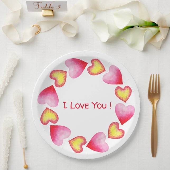 Сute  Romantic I Love You Valentine's Day   Paper Plates (Wedding)