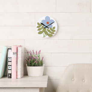 Сute simple blue flower round clock