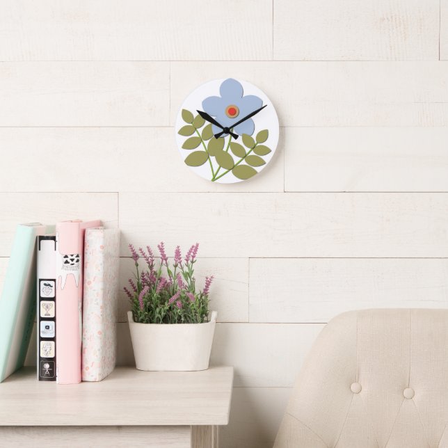 Сute simple blue flower round clock (Reading Room)