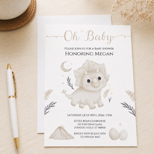Сute Triceratops Neutral Dinosaur Baby Shower Invitation