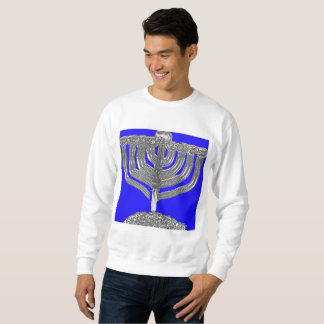 חנוכה Hanukkah blue and silver antique menorah  Sweatshirt