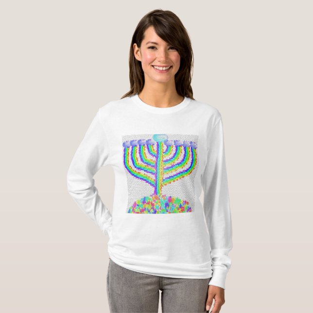 חנוכה Hanukkah rainbow menorah  T-Shirt (Front Full)