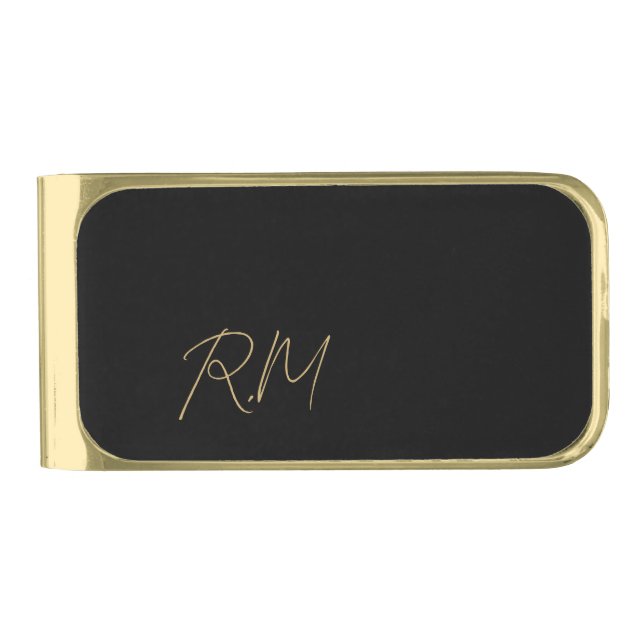  حروف اسم Elegant Monogram Gold Finish Money Clip (Front)