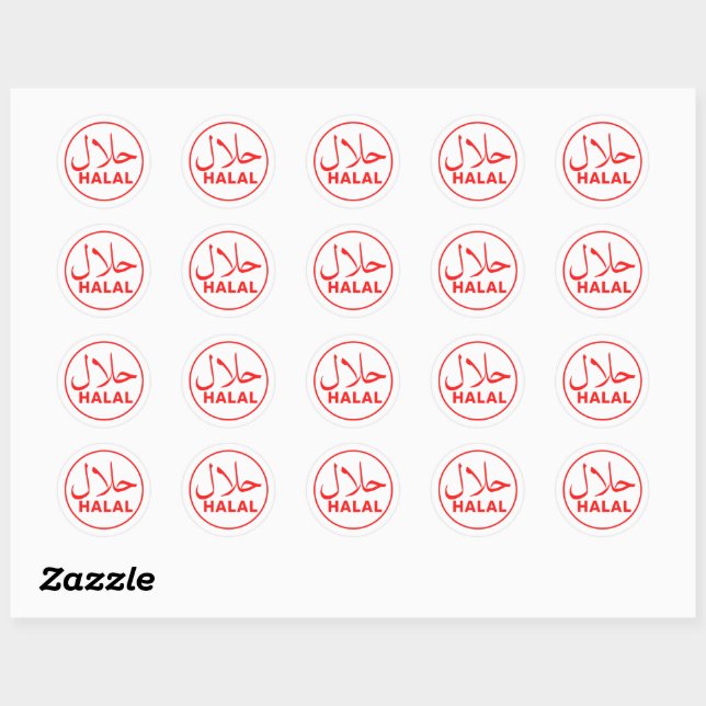 حلال Red Halal Classic Round Sticker (Sheet)