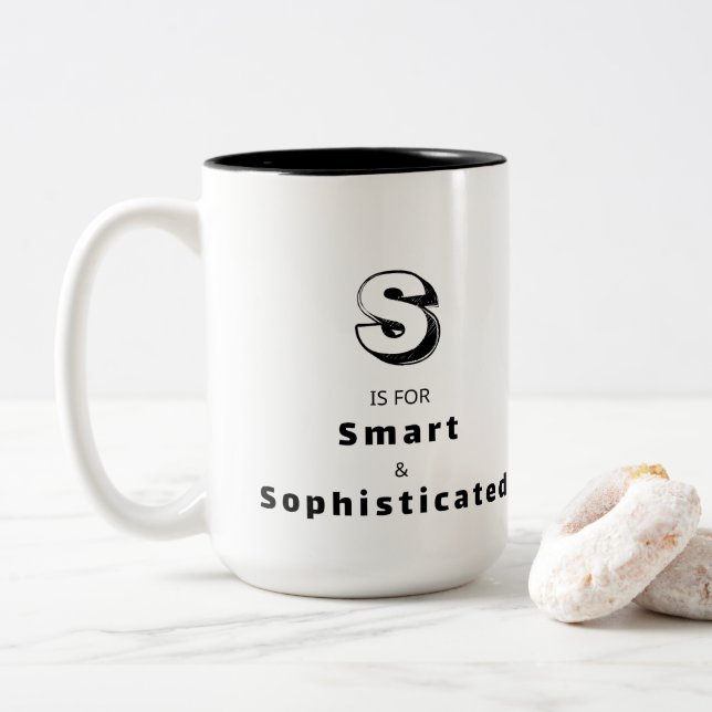 سmart and Sophisticated S - Personalized Luxury Two-Tone Coffee Mug (With Donut)