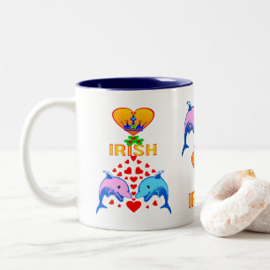 ♥ټ☘I Love Irish-Frisky Dolphin Couple Fab Classic Two-Tone Coffee Mug