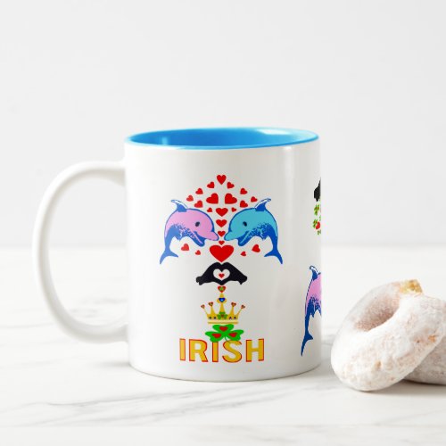 ټI Love Irish_Frisky Dolphin Couple Fab Classic Two_Tone Coffee Mug