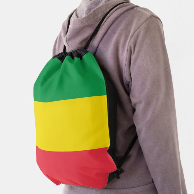 አረንጓዴ ቢጫ ቀይ ባንዲራ Ethiopia Rasta Flag Drawstring Bag (Insitu)