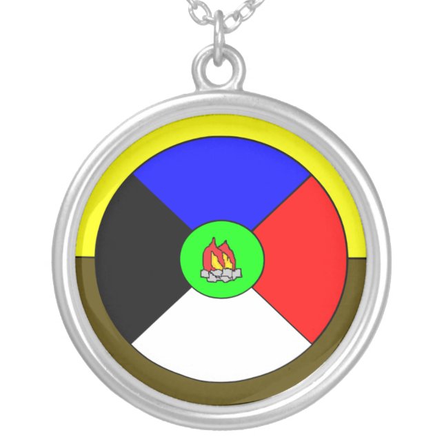 ᏣᎳᎩ Ceremonial Wheel Silver Plated Necklace (Front)