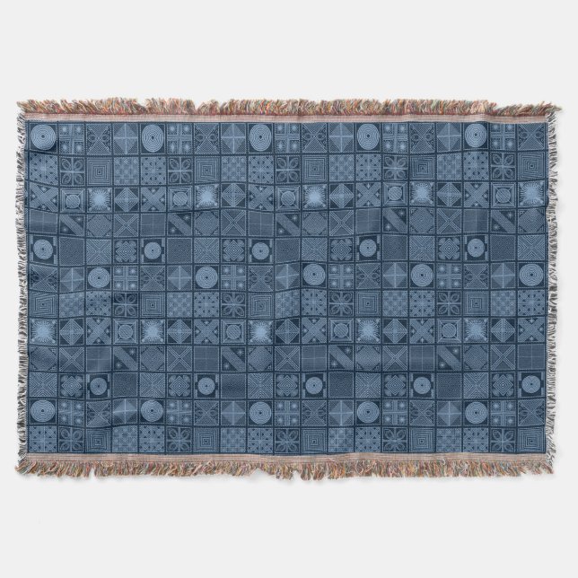 Ọṣun’s River: Yoruba Adire Indigo Throw Blanket (Front)