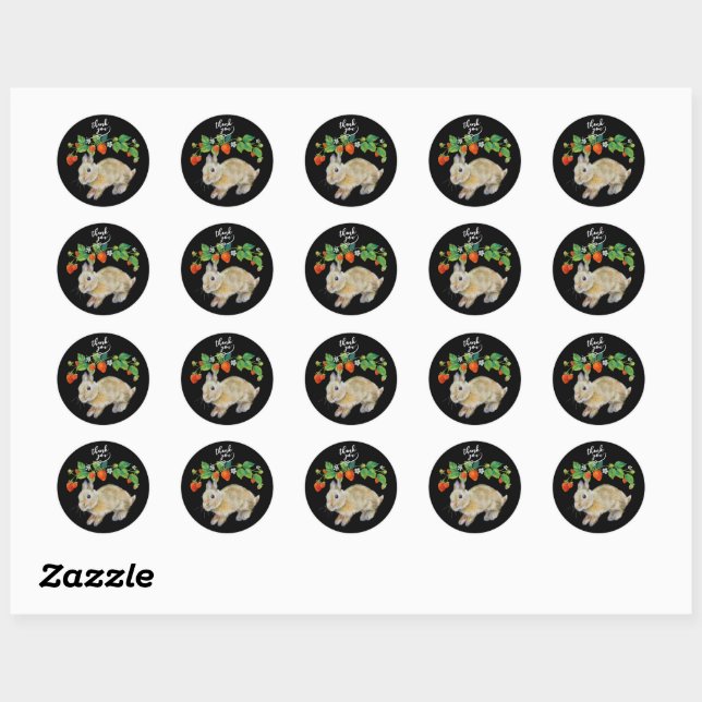 うさぎといちごのthank youシール classic round sticker (Sheet)