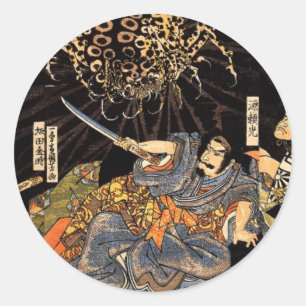 お化け蜘蛛, 国芳, Monster Spider, Kuniyoshi, Ukiyo-e Classic Round Sticker