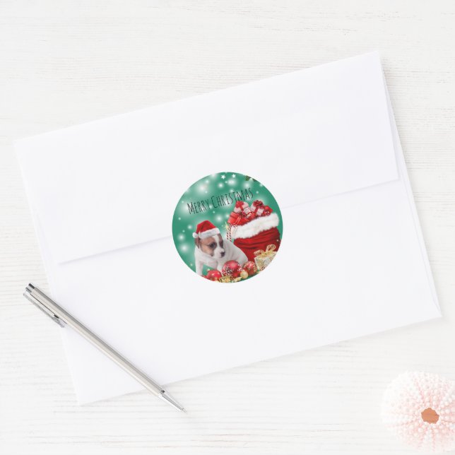 かわいいジャックラッセルテリアのメリークリスマス♡ CLASSIC ROUND STICKER (Envelope)