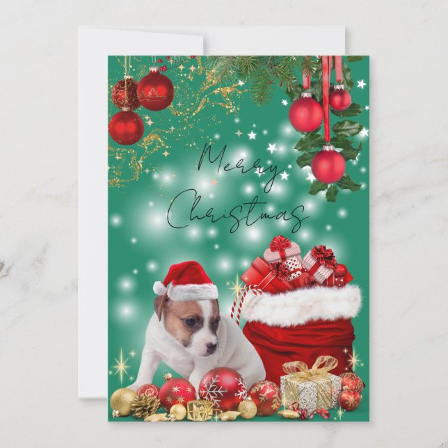かわいいジャックラッセルテリアのメリークリスマス♡ HOLIDAY CARD (Front)
