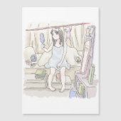 さにいなじ　姿見のある寝室のベッドに腰かけて手鏡を見る寝起きの女性のイラスト (Front)