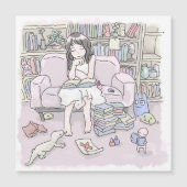 さむごさじ　本だらけの棚のある部屋の、大きなソファに座って目を閉じて考え込む女性のイラスト (Front)