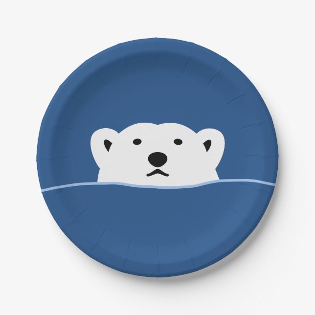 【のぞくホッキョクグマ(濃色地用)】 Looking polar bear (for dark) Paper Plates (Front)