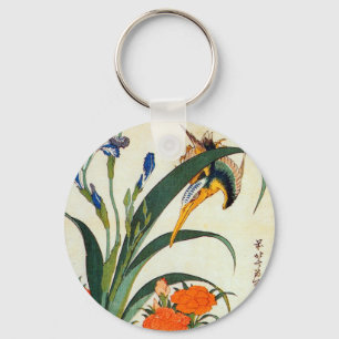 アヤメにカワセミ, 北斎 Iris and Kingfisher, Hokusai, Ukiyo-e Keychain