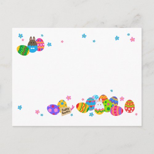 イースターエッグと兎 重なりふちギザEaster Eggs  Rabbits jagged Holiday Postcard