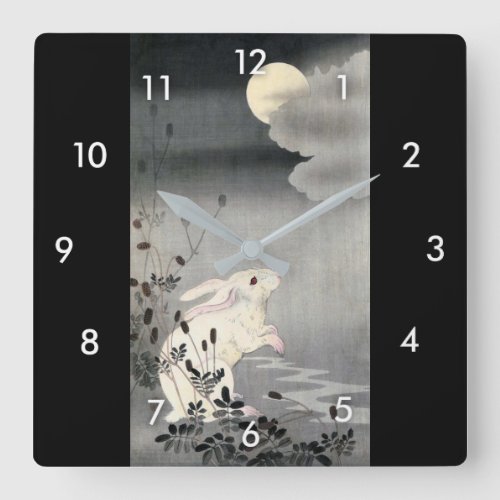 ウサギと月 小原古邨 Rabbit and Moon Ohara Koson Ukiyo_e Square Wall Clock