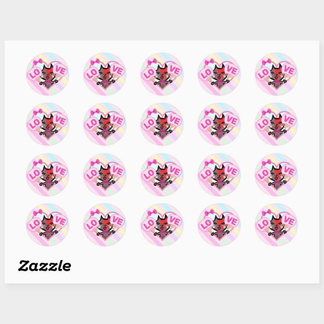 キュートな赤茶ねこ　LOVEうちわ　Cute red brown cat. Classic Round Sticker (Sheet)