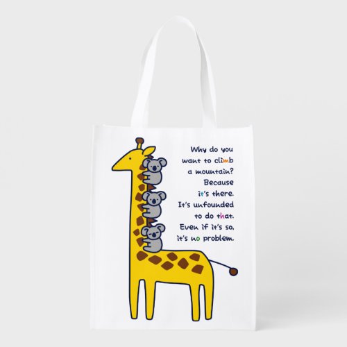 キリンとくっつきコアラ淡色地用 a Giraffe  clinging Koalas Reusable Grocery Bag