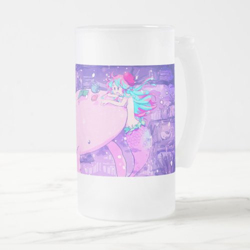 ピンクのクジラとマーメイドはお茶のお時間 FROSTED GLASS BEER MUG