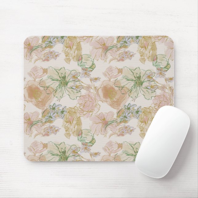 フラワーパターン　ピンク＆グリーン MOUSE PAD (With Mouse)