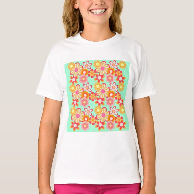レトロかわいいお花デザイン♡ミントグリーン T-Shirt (Front)