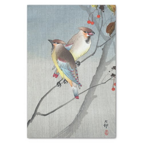 レンジャクと赤い実 古邨 Waxwings with Red berries Koson Tissue Paper