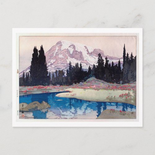 レーニア山 Mount Rainier Hiroshi Yoshida Woodcut Postcard