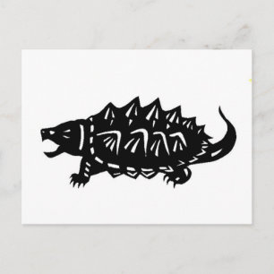 ワニガメ 亀 切り絵 alligator snapping turtle, macroclemys postcard