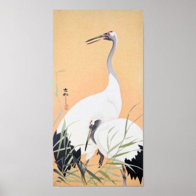丹頂鶴, 小原古邨 Red-crowned Crane, Ohara Koson, Ukiyo-e Poster (Front)
