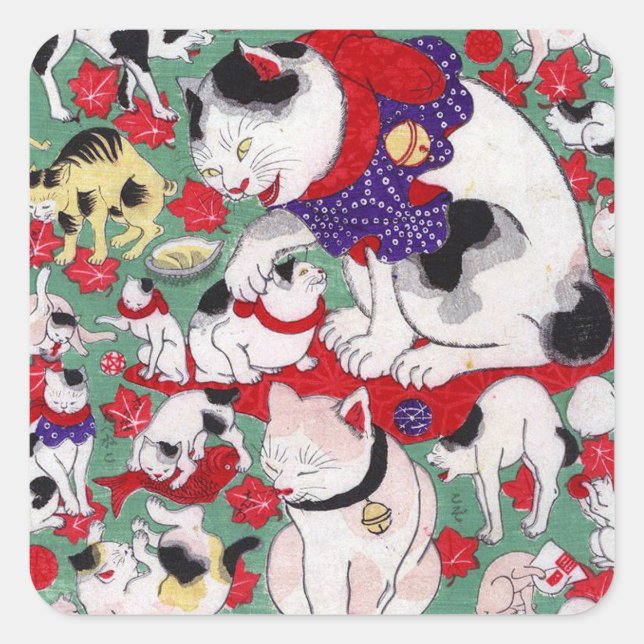 作者不詳 Cats, Author unknown Square Sticker (Front)