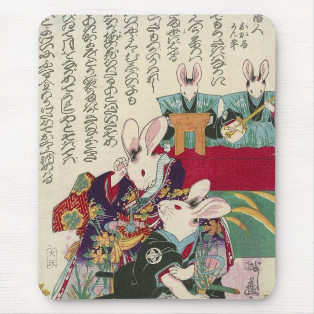 兎の歌舞伎役者, 芳藤 Actors of Rabbit, Yoshifuji, Ukiyo-e Mouse Pad (Front)
