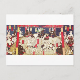 兎の相撲, 芳藤 Sumo Rabbits, Yoshifuji, Ukiyo-e Postcard