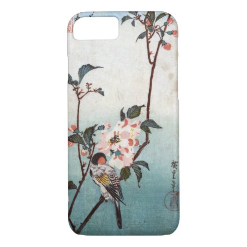 八重桜に鳥 広重 Cherry Blossom  Bird Hiroshige Ukiyoe iPhone 87 Case