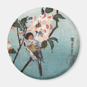 八重桜に鳥, 広重 Cherry Blossom & Bird, Hiroshige, Ukiyoe Magnet
