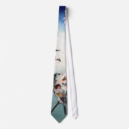 八重桜に鳥 広重 Cherry Blossom  Bird Hiroshige Ukiyoe Neck Tie