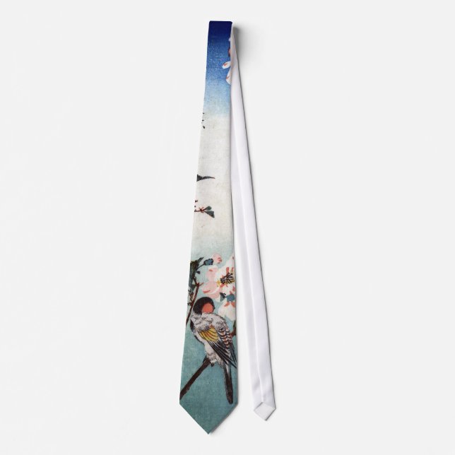 八重桜に鳥, 広重 Cherry Blossom & Bird, Hiroshige, Ukiyoe Neck Tie (Front)