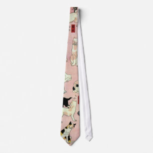 其のまま地口猫飼好五十三疋(中), 国芳 Cats(2), Kuniyoshi, Ukiyo-e Neck Tie