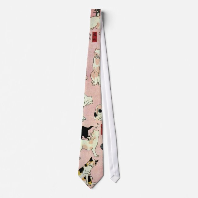 其のまま地口猫飼好五十三疋（中）, 国芳 Cats(2), Kuniyoshi, Ukiyo-e Neck Tie (Front)
