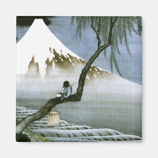 北斎 Boy & Mt Fuji Fine Art Magnet (Front)