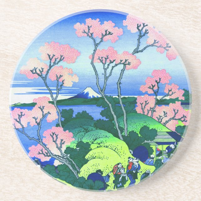 北斎 Goten-Yama Hill Hokusai Cherry Blossom Fine Art Drink Coaster (Front)