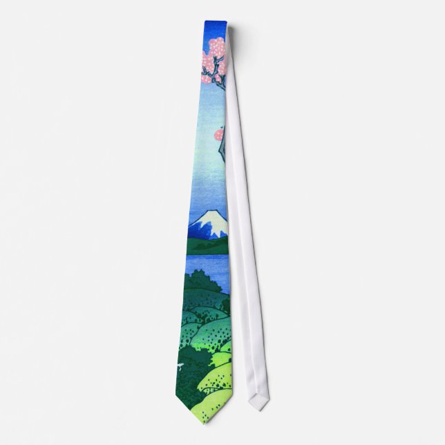 北斎 Goten-Yama Hill Hokusai Cherry Blossom Fine Art Neck Tie (Front)