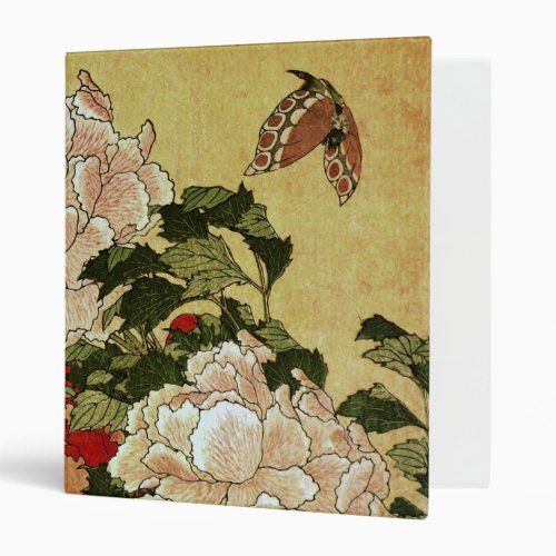 北斎 Hokusai Peonies  Butterflies Fine Art 3 Ring Binder